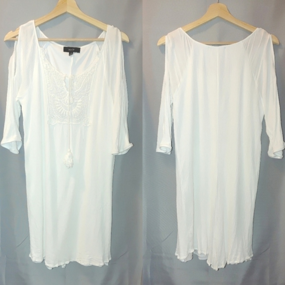 Naif Tunic Top Antique White Crochet Tie‎ Keyhole Neck Lined S Small Cutout